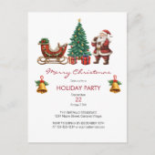 ヴィンテージサンタそりとクリスマスパーティー インビテーションポストカード (正面)