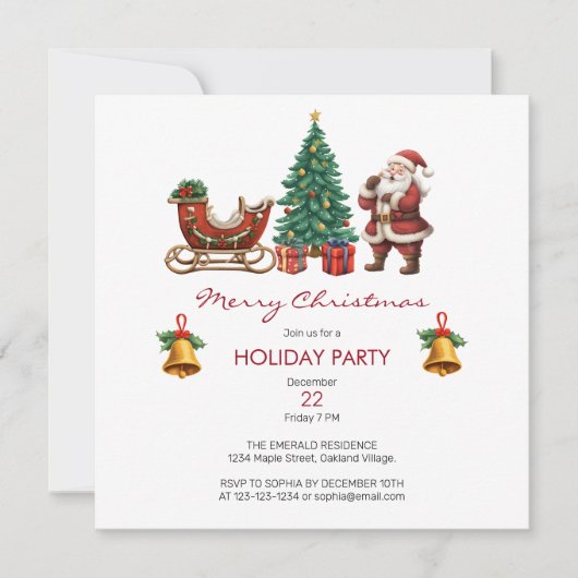 ヴィンテージサンタそりとクリスマスパーティー 招待状 (正面)