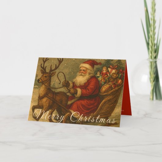 ヴィンテージサンタそりに乗るメリークリスマス カード (正面)