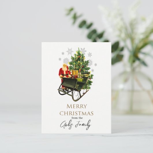 ヴィンテージサンタとそりのクリスマスホリデーカード ポストカード (スタンド正面)