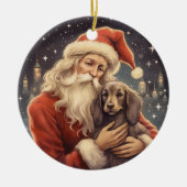 ヴィンテージサンタとアフガンハウンドクリスマス セラミックオーナメント (正面)