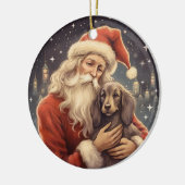 ヴィンテージサンタとアフガンハウンドクリスマス セラミックオーナメント (左)