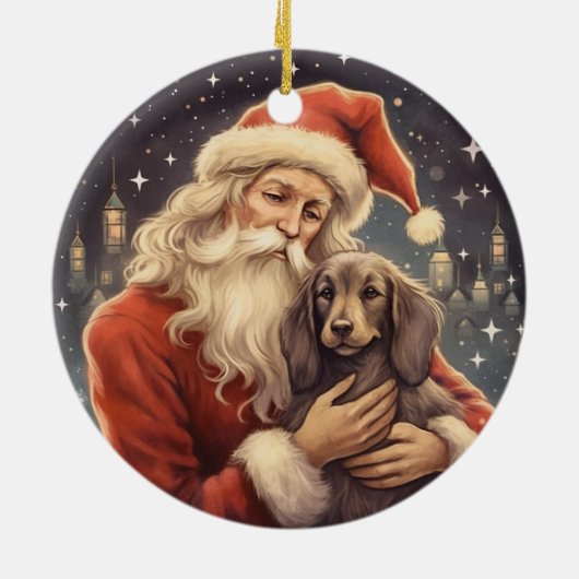 ヴィンテージサンタとアフガンハウンドクリスマス セラミックオーナメント (裏面)