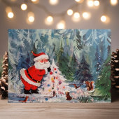 ヴィンテージサンタとウッドランド動物かわいいレトロ シーズンポストカード