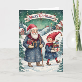 ヴィンテージサンタとエルフのクリスマスカード シーズンカード