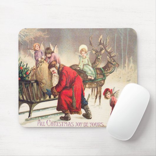 ヴィンテージサンタとエンジェルクリスマスシーンマウスパッド マウスパッド (マウス)