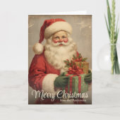 ヴィンテージサンタとギフトパーソナライズされたクリスマス シーズンカード (正面)