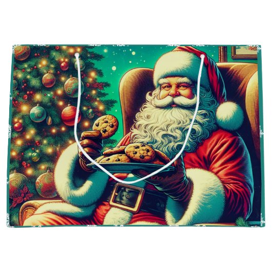 ヴィンテージサンタとクッキーのクリスマス ラージペーパーバッグ (正面)