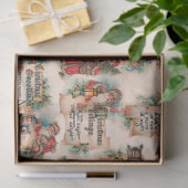 ヴィンテージサンタとクリスマスグリーティング&ホリー 薄葉紙 (ギフト)