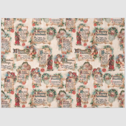 ヴィンテージサンタとクリスマスグリーティング&ホリー 薄葉紙 (正面)