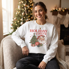 ヴィンテージサンタとクリスマスツリーのホリデーチア スウェットシャツ