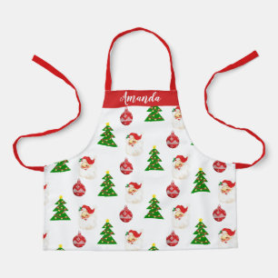 ヴィンテージサンタとクリスマスツリーパターン  エプロン