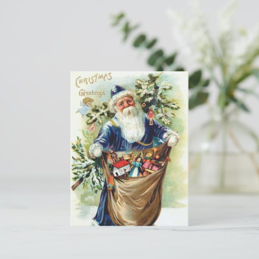 ヴィンテージサンタとクリスマスツリー シーズンポストカード (スタンド正面)