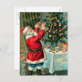 ヴィンテージサンタとクリスマスツリー シーズンポストカード (正面/裏面)