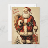 ヴィンテージサンタとクリスマスプレゼント シーズンポストカード (正面/裏面)
