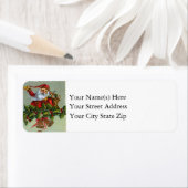 ヴィンテージサンタとクリスマスホリーとベル ラベル (インサイチュ)