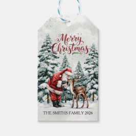 ヴィンテージサンタとシカのクリスマスギフトタグ ギフトタグ