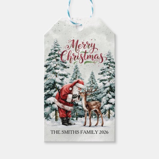 ヴィンテージサンタとシカのクリスマスギフトタグ ギフトタグ (正面)