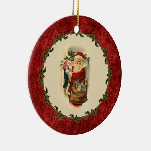 ヴィンテージサンタとストッキングオーナメント セラミックオーナメント (右)