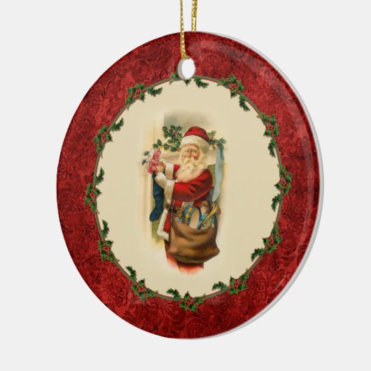 ヴィンテージサンタとストッキングオーナメント セラミックオーナメント (左)