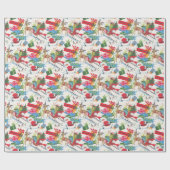 ヴィンテージサンタとスリー ラッピングペーパー (フラット)