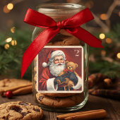 ヴィンテージサンタとテディベアのクリスマス切手 スクエアシール