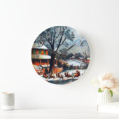 ヴィンテージサンタとトナカイがサンタを訪れる ラージ壁時計 (ホーム)