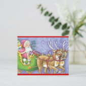 ヴィンテージサンタとトナカイのクリスマス シーズンポストカード (スタンド正面)