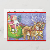ヴィンテージサンタとトナカイのクリスマス シーズンポストカード (正面/裏面)