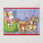 ヴィンテージサンタとトナカイのクリスマス シーズンポストカード (正面)