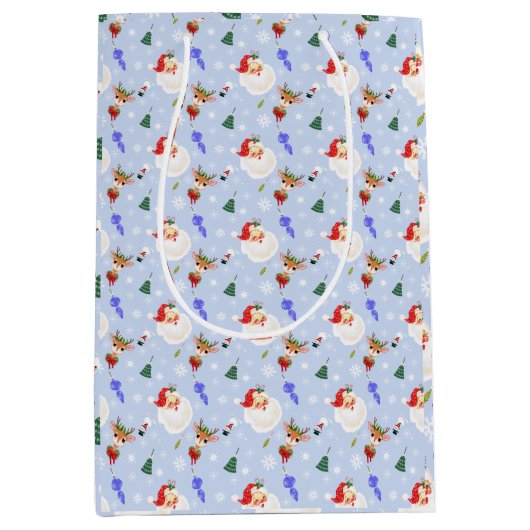 ヴィンテージサンタとトナカイのクリスマス ミディアムペーパーバッグ (正面)