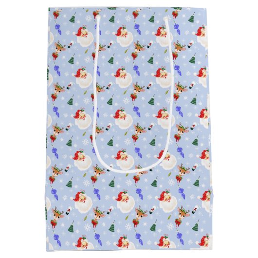 ヴィンテージサンタとトナカイのクリスマス ミディアムペーパーバッグ (裏面)