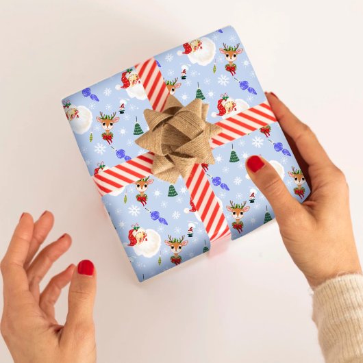 ヴィンテージサンタとトナカイのクリスマス ラッピングペーパーシート