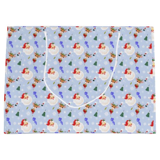 ヴィンテージサンタとトナカイのクリスマス ラージペーパーバッグ (正面)