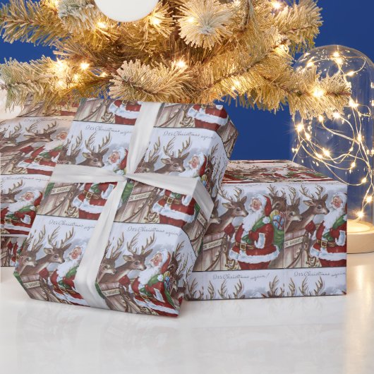 ヴィンテージサンタとトナカイのタイルパーティーラップ ラッピングペーパー (クリスマス)