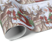 ヴィンテージサンタとトナカイのタイルパーティーラップ ラッピングペーパー (ロールコーナー)