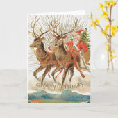 ヴィンテージサンタとトナカイのメリークリスマスカード カード (黄色い花)