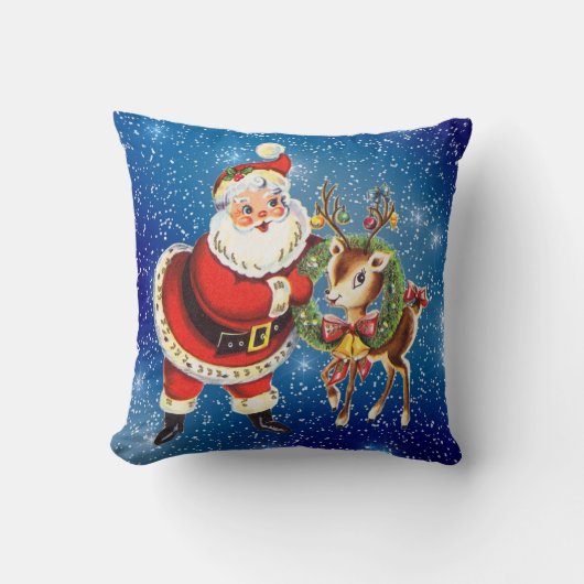 ヴィンテージサンタとトナカイ装飾用クッション クッション (正面)