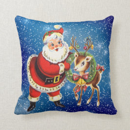 ヴィンテージサンタとトナカイ装飾用クッション クッション