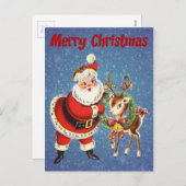 ヴィンテージサンタとトナカイ シーズンポストカード (正面/裏面)