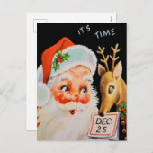 ヴィンテージサンタとトナカイ シーズンポストカード (正面/裏面)