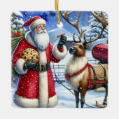 ヴィンテージサンタとトナカイ セラミックオーナメント (正面)