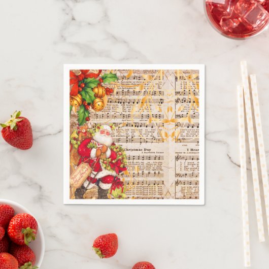 ヴィンテージサンタとビクトリアンクリスマスカロル スタンダードカクテルナプキン (インサイチュ)