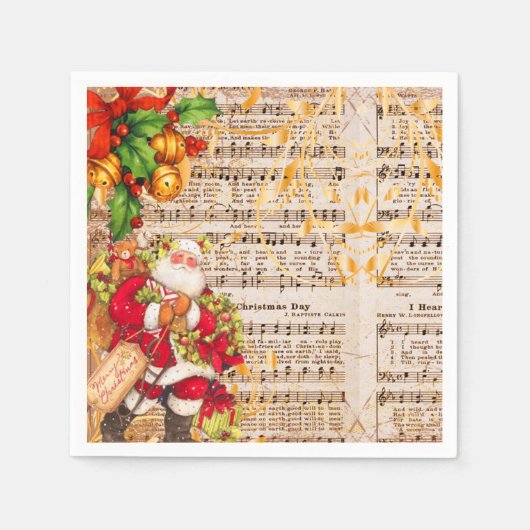 ヴィンテージサンタとビクトリアンクリスマスカロル スタンダードカクテルナプキン (正面)