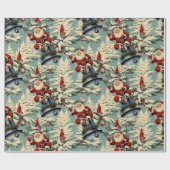 ヴィンテージサンタとベルライトブルー ラッピングペーパー (フラット)