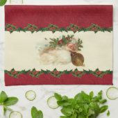 ヴィンテージサンタとホリーキッチンタオル キッチンタオル (折り畳み)