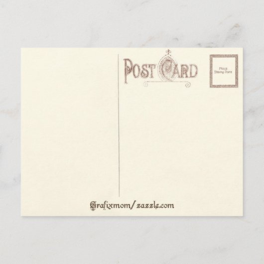 ヴィンテージサンタとポインセチアと金ゴールドレース シーズンポストカード (裏面)