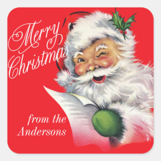 ヴィンテージサンタとリストカスタムクリスマスステッカー スクエアシール