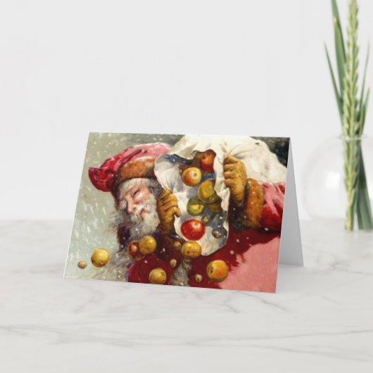 ヴィンテージサンタとリンゴのサックアンティーク シーズンカード (正面)