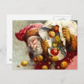 ヴィンテージサンタとリンゴのサックアンティーク シーズンポストカード (正面/裏面)